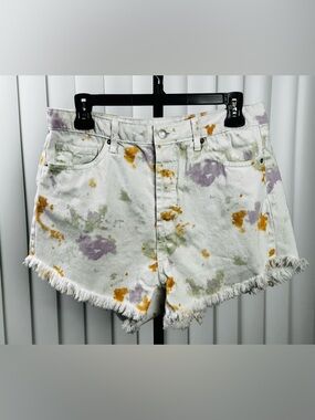 wild fable White Paint-Splatter Denim Shorts with Yellow, Green & Lavender